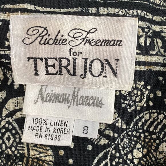 Rickie Freeman for Teri Jon 100% linen vintage printed short sleeve blazer sz 8 - Picture 4 of 7